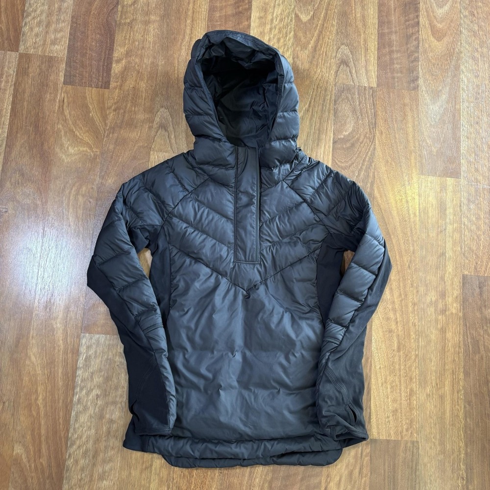 Ivivva By Lululemon Puffer Jacket Girls 14 Black Hooded 1/4 Zip Insulated 10973